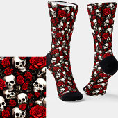 Goth White Skulls & Rote Rosen auf Black Socken