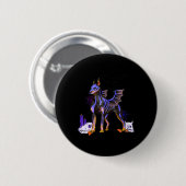 Goth Winged Doberman Dog Skulls Bat and Candles Ha Button (Vorne & Hinten)