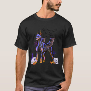 Goth Winged Doberman Dog Skulls Bat and Candles Ha T-Shirt