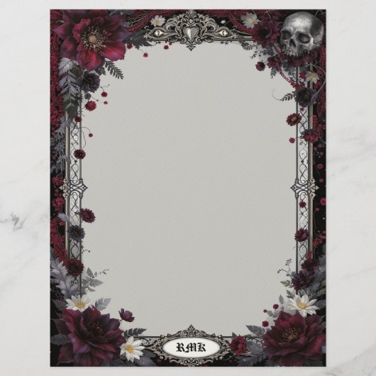 Goth with Red & White Flowers & Skull Stationery Briefbogen (Vorderseite)