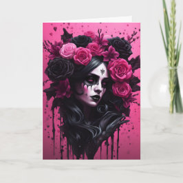 Goth Woman Pink und Black Valentine Karte