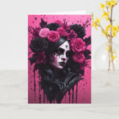 Goth Woman Pink und Black Valentine Karte (Gelbe Blume)
