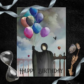 Gothday Balloons & Cloudy Sky Black Cloak Karte
