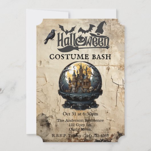 Gothehaus im Snow Globe Halloween Party Einladung (Vorderseite)