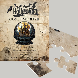 Gothehaus in Snow Globe Halloween-Party Einladung Puzzle