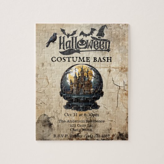 Gothehaus in Snow Globe Halloween-Party Einladung Puzzle (Vertikal)