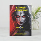 Gothfrau Halloween-Party rot schwarz Einladung (Stehend Vorderseite)