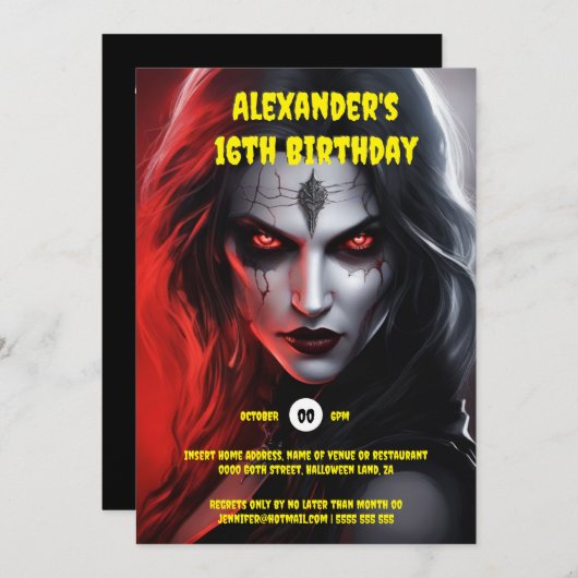 Gothfrau Halloween-Party rot schwarz Einladung (Vorne/Hinten)