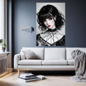 Gothfrauen schwarzes Haar | AI Art Poster