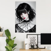 Gothfrauen schwarzes Haar | AI Art Poster (Heimbüro)