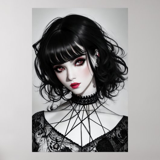 Gothfrauen schwarzes Haar | AI Art Poster (Vorne)