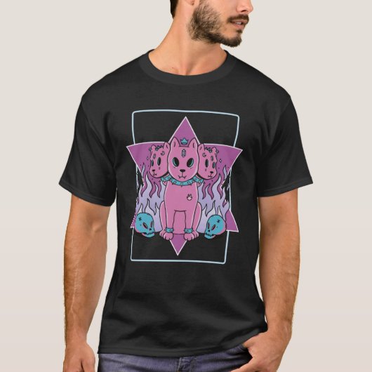 Gothic 3 Köpfe Katzen T-Shirt (Vorderseite)