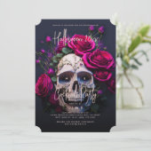 Gothic Adult Halloween-Party Skull Rote Rosen Einladung (Stehend Vorderseite)