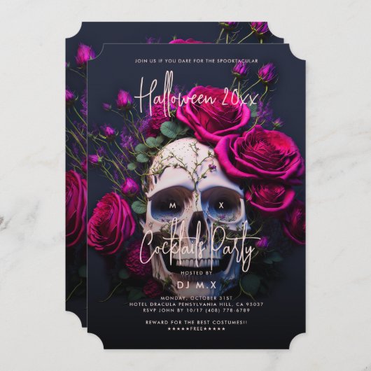 Gothic Adult Halloween-Party Skull Rote Rosen Einladung (Vorne/Hinten)
