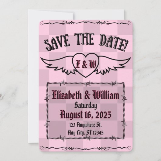 Gothic Alternative Checkered Tattoo Heart Save The Date (Vorderseite)