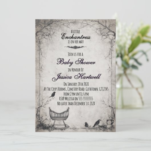 Gothic Alternative Girl Baby Shower Invitation Einladung (Stehend Vorderseite)
