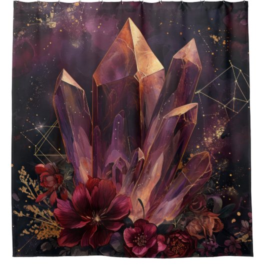 Gothic Amethyst Blumen Galaxy Muster Duschvorhang (Vorderseite)