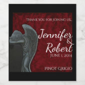 Gothic Angel on Red Velvet Wedding Wine Label Weinetikett (Einzelnes Label)