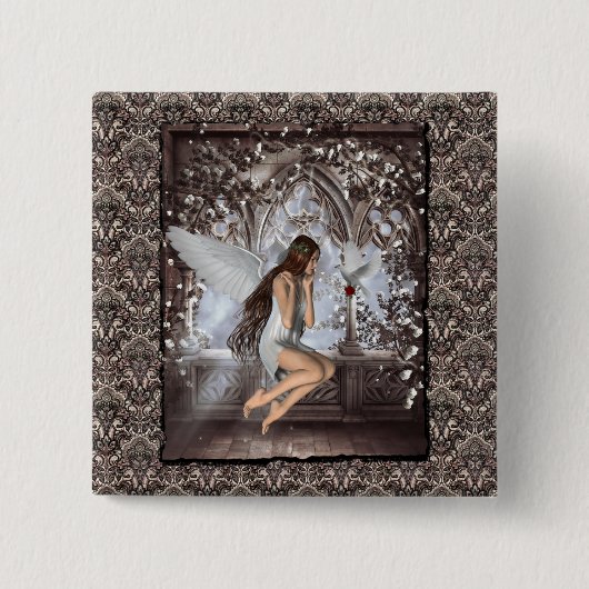 Gothic Angel und ihre Taube Button (Vorderseite)