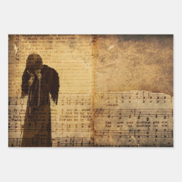 Gothic Angel Vintag Sepia Sheet Music Texture Geschenkpapier Set
