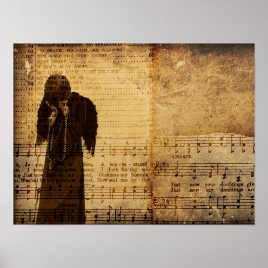 Gothic Angel Vintag Sepia Sheet Music Texture Poster (Vorne)