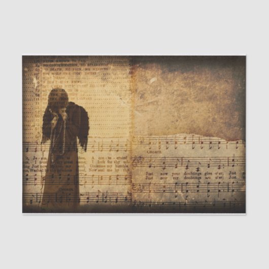 Gothic Angel Vintag Sepia Sheet Music Texture Seidenpapier (Vorderseite)