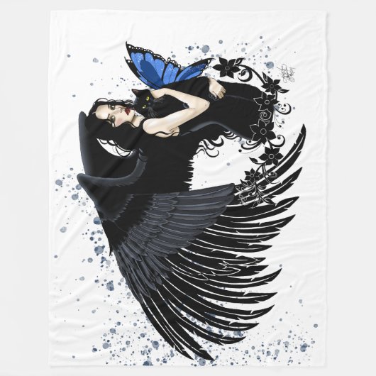 Gothic Angel Wings Black Cat Fleecedecke (Vorderseite)