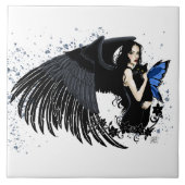 Gothic Angel Wings Black Cat Fliese (Vorderseite)