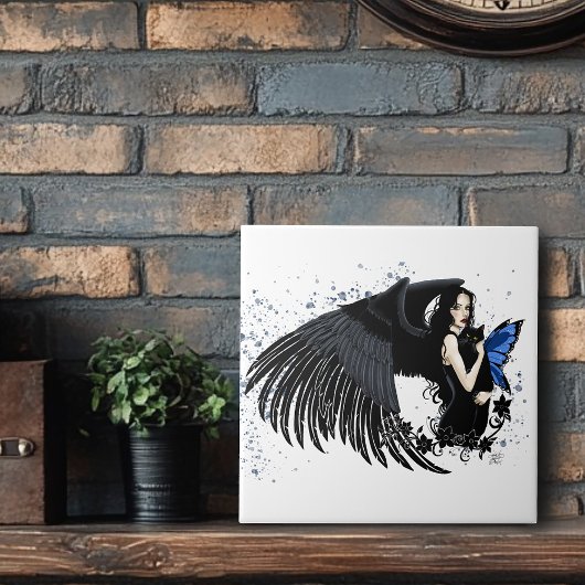 Gothic Angel Wings Black Cat Fliese