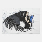 Gothic Angel Wings Black Cat Geschirrtuch (Horizontal)