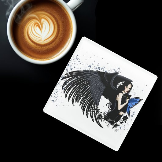 Gothic Angel Wings Black Cat Glasuntersetzer