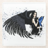 Gothic Angel Wings Black Cat Glasuntersetzer (Vorderseite)