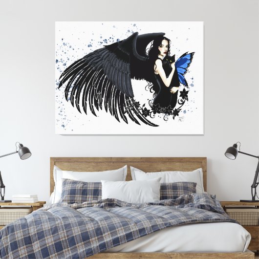 Gothic Angel Wings Black Cat Leinwanddruck (Insitu (Schlafzimmer))