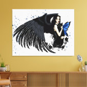 Gothic Angel Wings Black Cat Leinwanddruck (Insitu (Wohnzimmer))