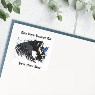 Gothic Angel Wings Black Cat Quadratischer Aufkleber
