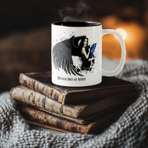 Gothic Angel Wings Black Cat Zweifarbige Tasse