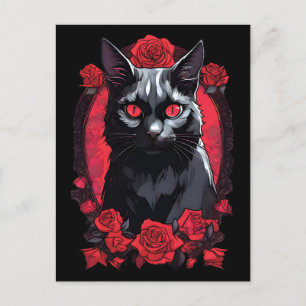 Gothic Animal Portrait Schwarze Katze Postkarte