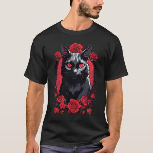 Gothic Animal Portrait Schwarze Katze T-Shirt