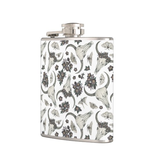 Gothic Animal Skull mit Blume Muster Flachmann (Links)