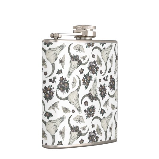 Gothic Animal Skull mit Blume Muster Flachmann (Rechts)