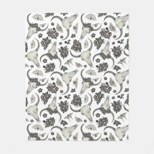 Gothic Animal Skull mit Blume Muster Fleecedecke (Vorderseite)