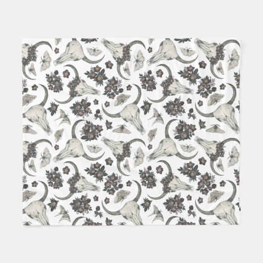 Gothic Animal Skull mit Blume Muster Fleecedecke (Vorderseite (Horizontal))