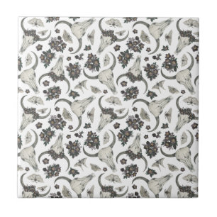 Gothic Animal Skull mit Blume Muster Fliese