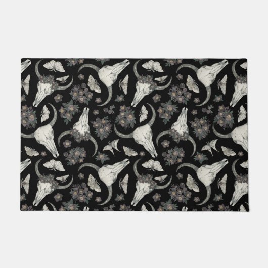 Gothic Animal Skull mit Blume Muster Fußmatte (Vorderseite)