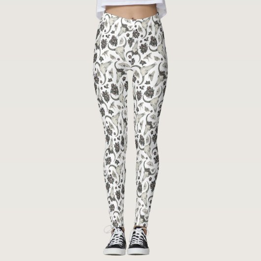 Gothic Animal Skull mit Blume Muster Leggings (Vorderseite)