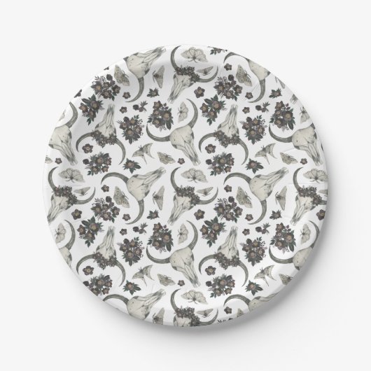 Gothic Animal Skull mit Blume Muster Pappteller (Vorderseite)