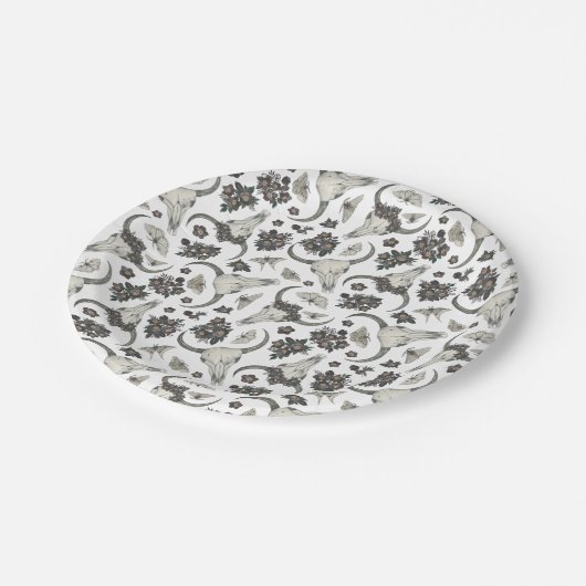 Gothic Animal Skull mit Blume Muster Pappteller (Schrägansicht)