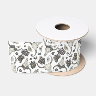 Gothic Animal Skull mit Blume Muster Satinband