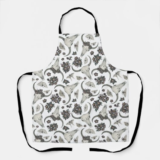 Gothic Animal Skull mit Blume Muster Schürze (Vorderseite)