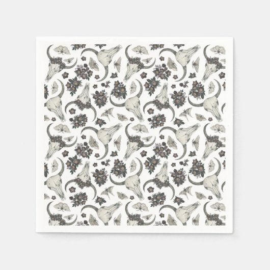 Gothic Animal Skull mit Blume Muster Serviette (Vorderseite)